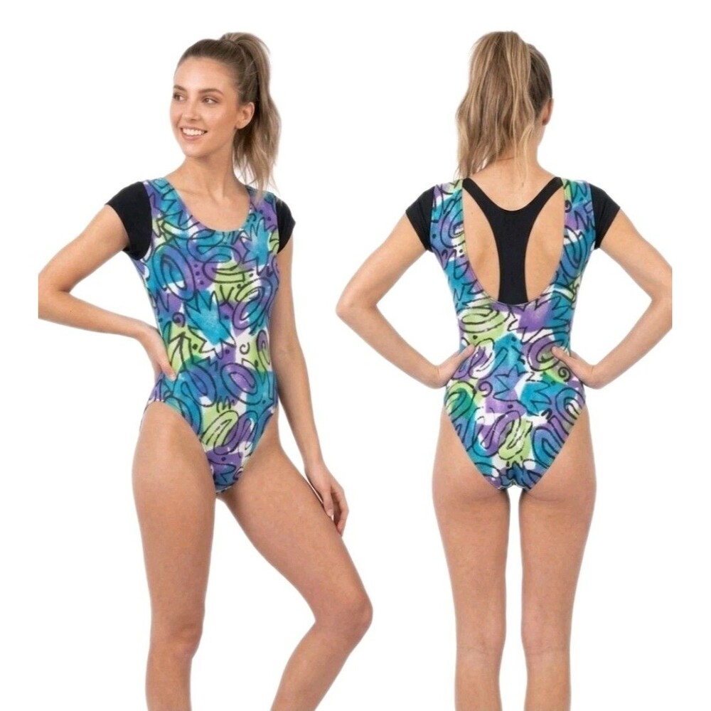 VTG Gilda Marx 80s Racerback Cotton Unitard Leotard Short Sleeve Size XS/S (Y/J)